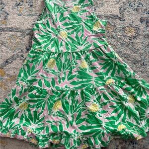 Girls Crewcuts Tropical Green and Pink Leaf Print Dress